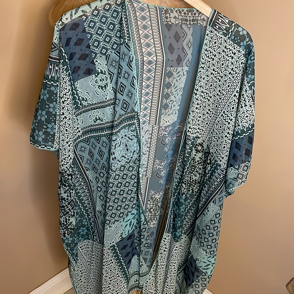 Bohemian Teal/Blue Lightweight Kimono Angel Sleeves With Slide Slits ONE SIZE - Picture 3 of 9